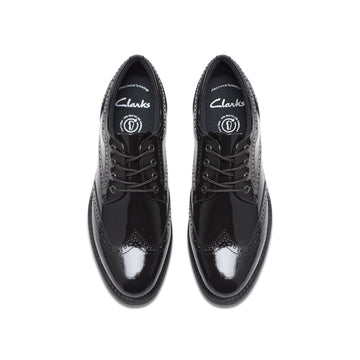 Girls Clarks Tapa Pure Youth School Shoes - Black Patent