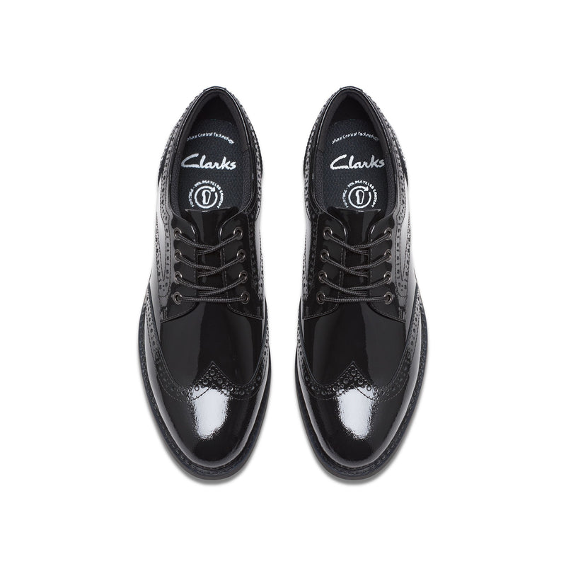 Girls Clarks Tapa Pure Youth School Shoes - Black Patent