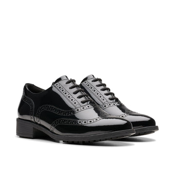 Girls Clarks Havisham Oak School Shoes - Black Patent
