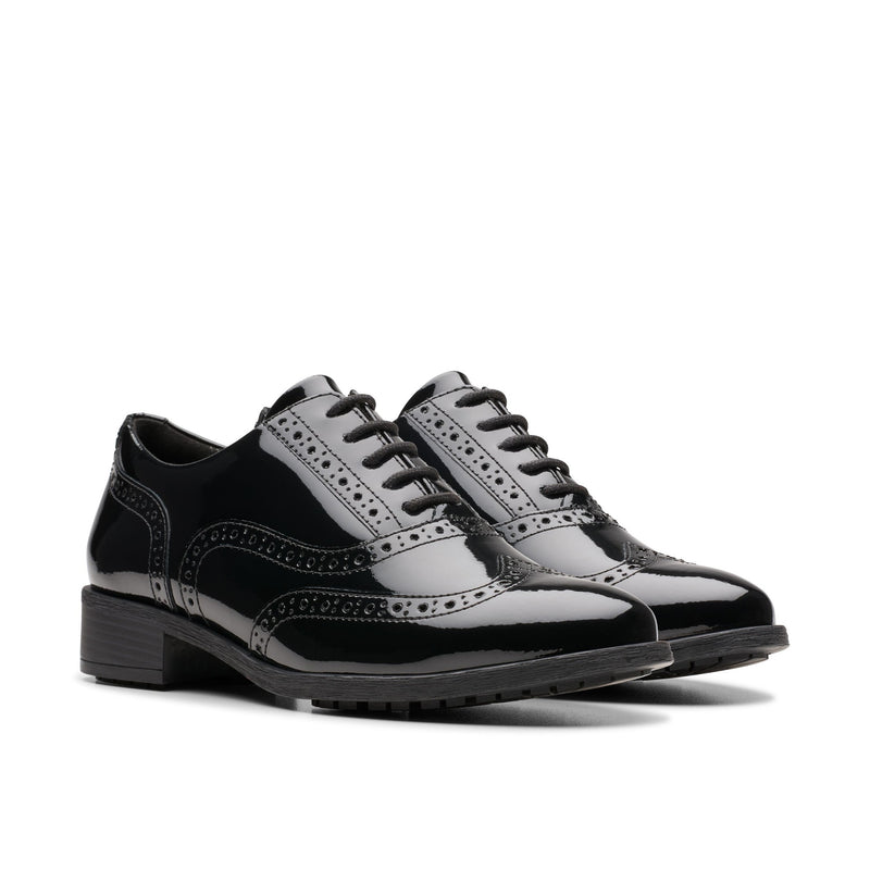 Girls Clarks Havisham Oak School Shoes - Black Patent