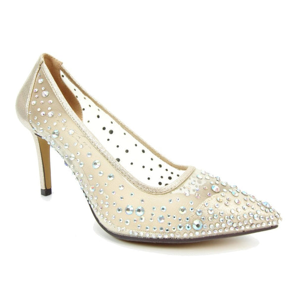 Womens Lunar Argo Mesh and Diamante Court Shoes - Gold