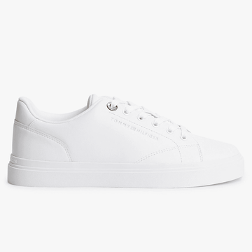 Womens Tommy Hilfiger Leather Metallic Logo Cupsole Trainers - White