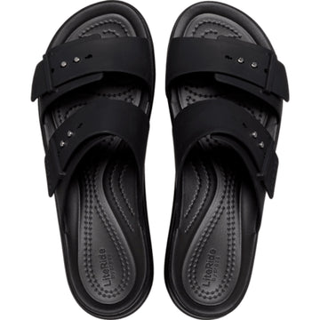 Womens Crocs Black Brooklyn Buckle Wedge Sandals - Black