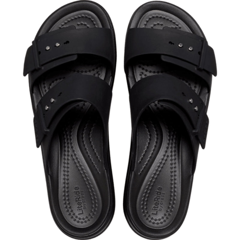 Womens Crocs Black Brooklyn Buckle Wedge Sandals - Black