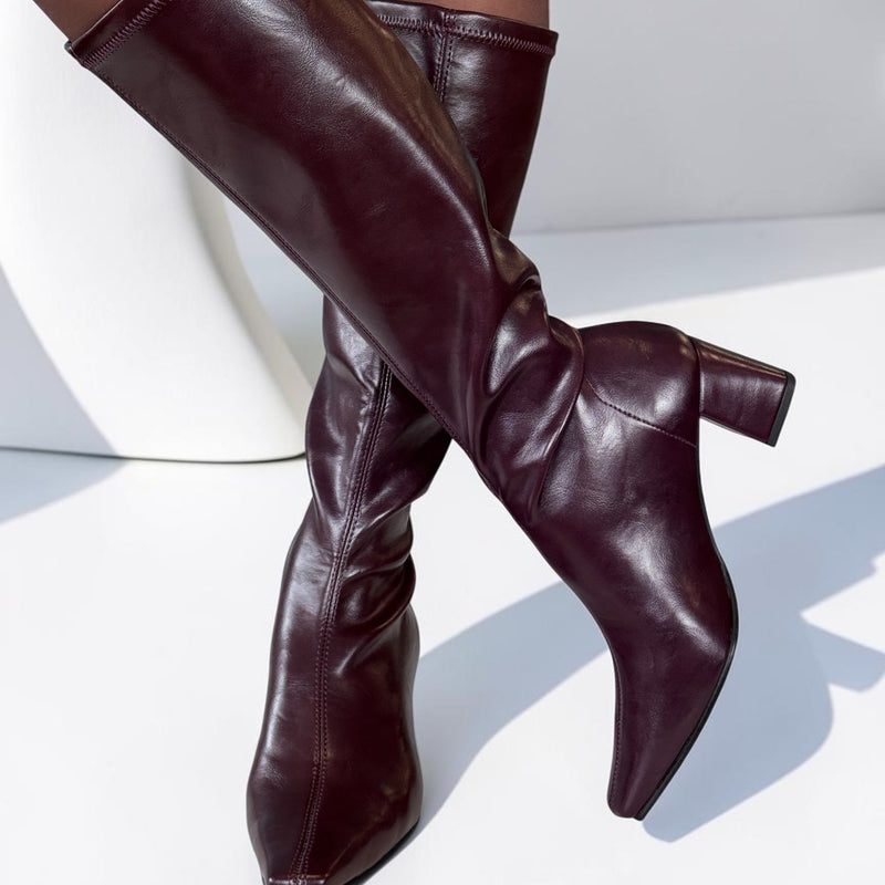 Womens Miss Elastic 75356 Stretch Burgundy Long Boots - Burgundy