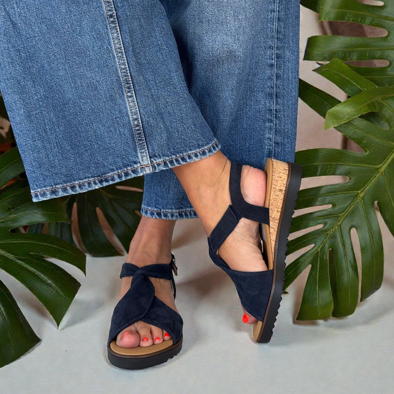 Womens Gabor Rich Twist Front Slingback Sandals - Navy Suede