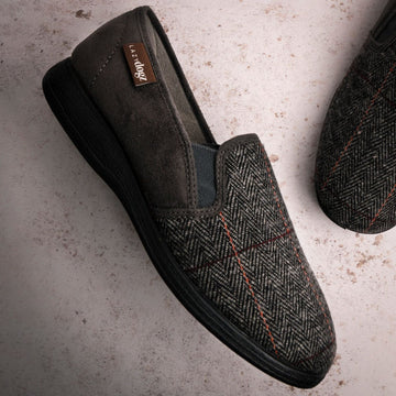 Mens Lazy Dogz Harrison II Tweed Slippers - Grey