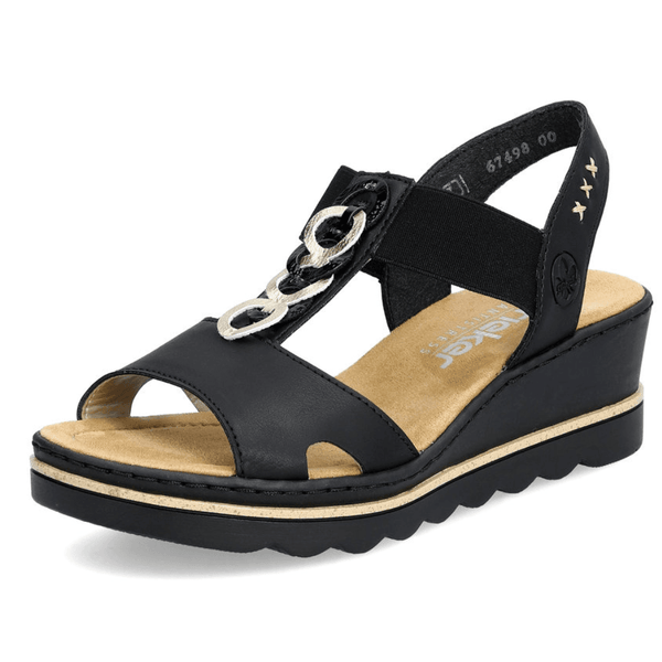 Womens Rieker 67498 Black Wedge Sandals - Black