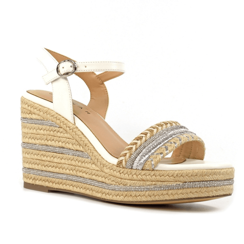 Womens Lunar Amanda White Diamante Wedge Sandals - White