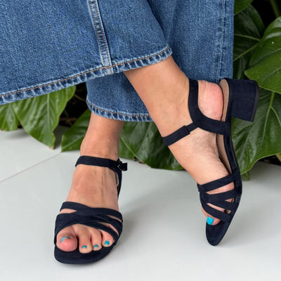 Womens Jana 28280 Navy Low Block Heeled Sandals - Navy