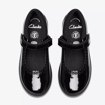 Junior Girls Clarks Etch Pure Black Patent School Shoes - Black Patent