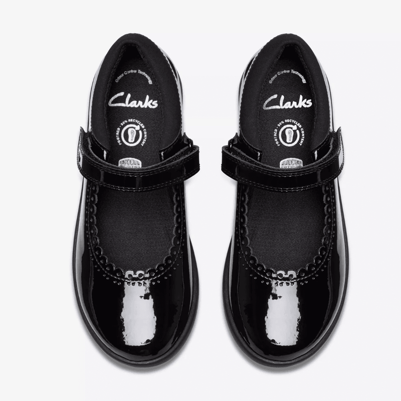 Junior Girls Clarks Etch Pure Black Patent School Shoes - Black Patent