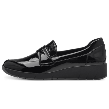 Womens Jana 24666 Black Patent Wedge Loafers - Black Patent