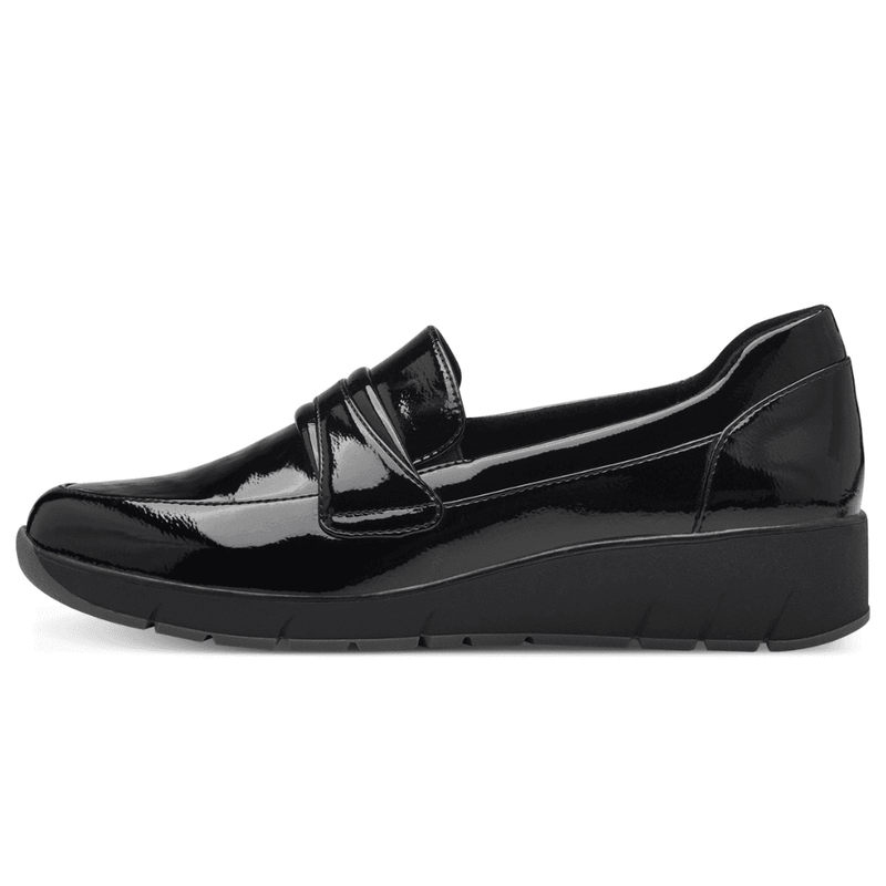 Womens Jana 24666 Black Patent Wedge Loafers - Black Patent