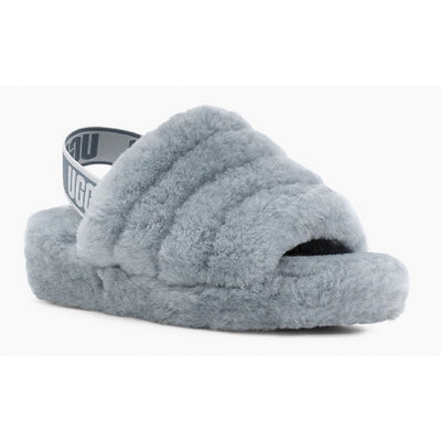 Womens Ugg Fluff Yeah Blue Grey Logo Slide Sippers - Blue and Grey