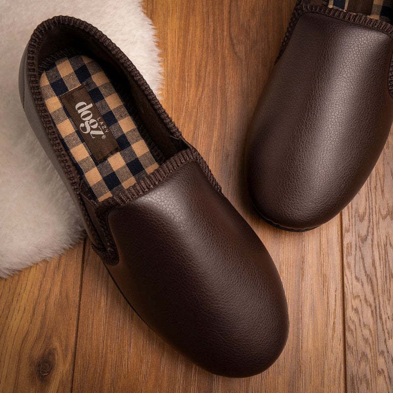 Mens Lazy Dogz Trent II Faux Leather Slippers - Brown