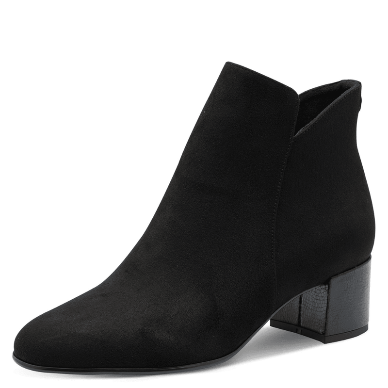 Womens Tamaris 25354 Black Suede Low Block Heel Boots - Black