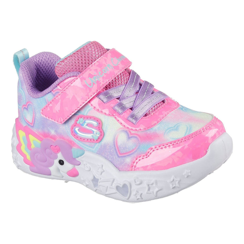 Toddler Girls Skechers S-Lights Unicorn Charmer - Lil Heart Sparkles Trainers - Pink