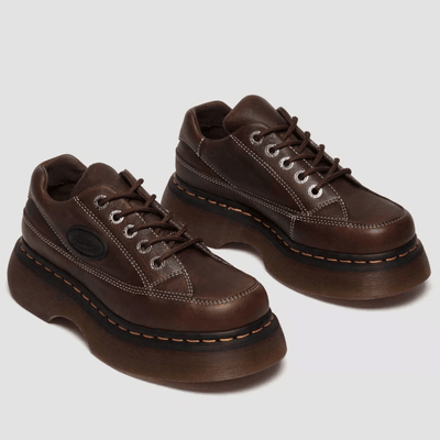 Womens Dr Martens Buzz 5 Eyelet Grizzly Leather Shoes - Dark Brown - Brown