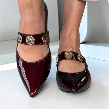 Womens Emis 7963 Mary Jane Court Shoes - Burgundy Patent