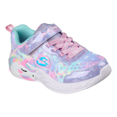 Little Kids Girls Skechers 303063L S-Lights Unicorn Dreams - Heart Sparkles Lavender Trainers - Lavender