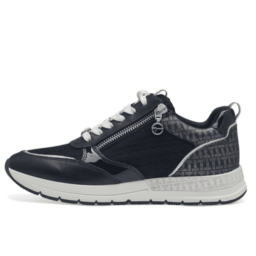 Womens Tamaris 23732 Wedge Side Zip Monogram Trainers - Navy Combi