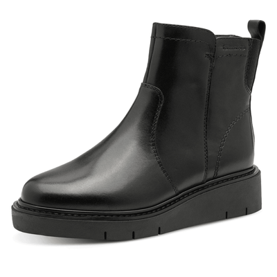 Womens Tamaris Comfort 85408 Black Leather Wedge Boots - Black