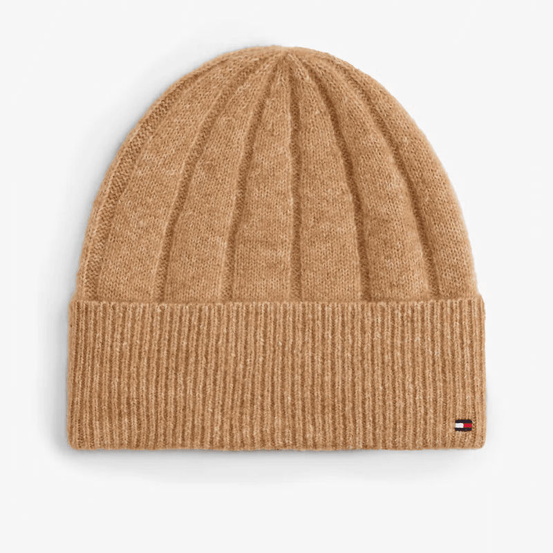 Womens Tommy Hilfiger Flag Fluffy Beanie Hat - Safari Canvas