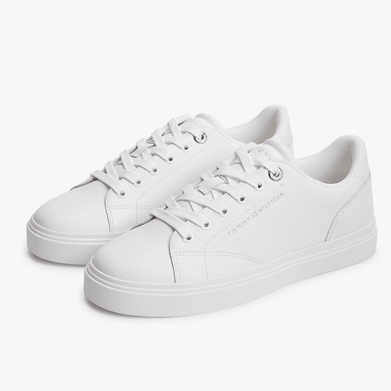 Womens Tommy Hilfiger Leather Metallic Logo Cupsole Trainers - White
