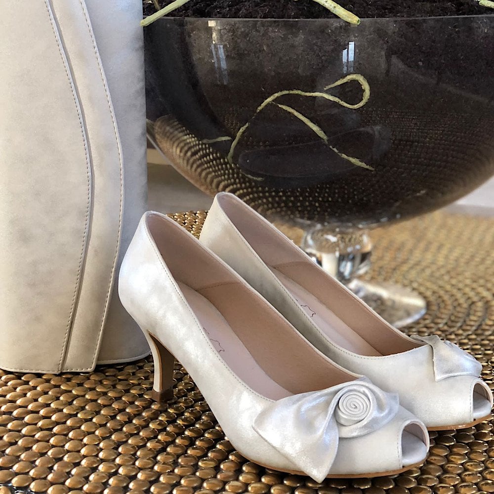 Womens Rita Pomares Bruised White Peep Toe Heels