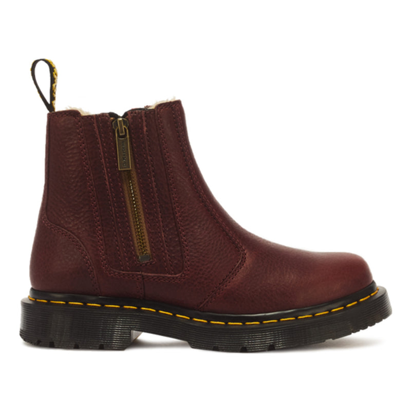 Unisex Dr. Martens 2976 Alyson Grizzly Cherry Red Leather Zip Up Chelsea Boots - Cherry Red