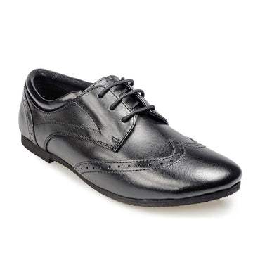 Junior Pod Girls Tina Black Leather Shoes - Black