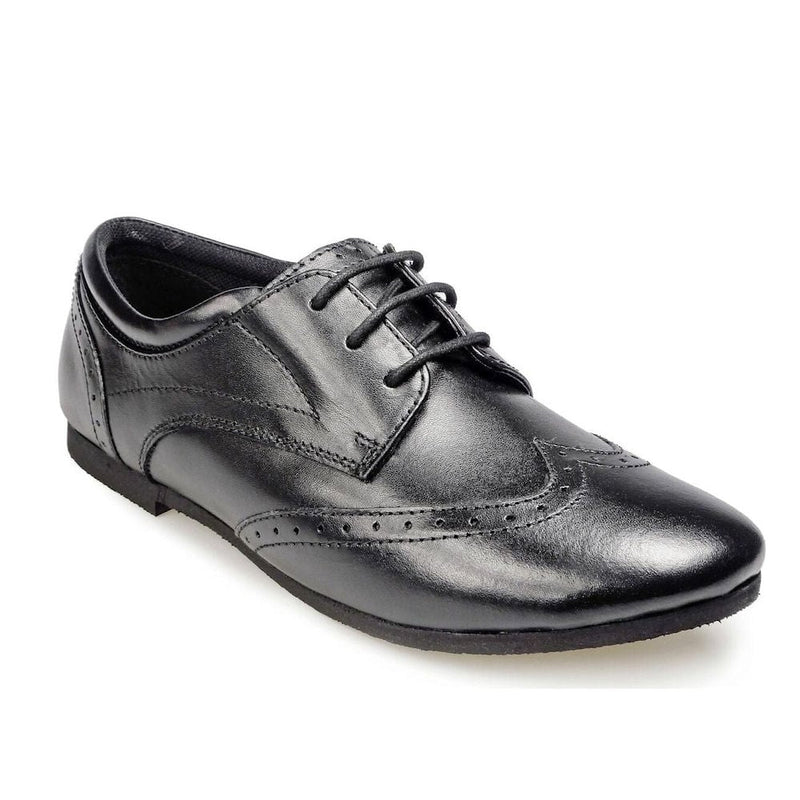 Junior Pod Girls Tina Black Leather Shoes - Black