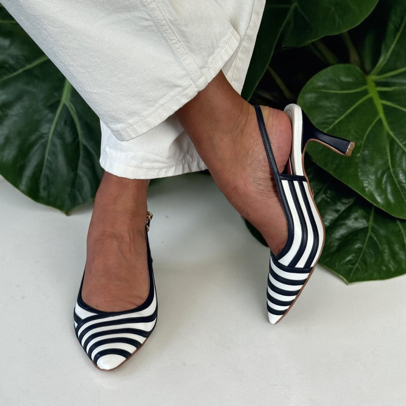 Womens Una Healy Holiday Road Midnight Stripe Slingback Heels - Midnight Stripe