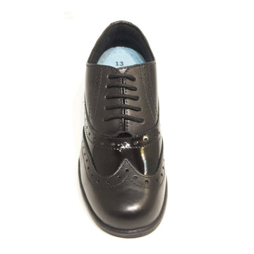 Term Girls Bella Black Patent & Leather Brogue School Shoes - Patent And Leather Mix