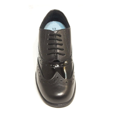 Term Girls Bella Black Patent & Leather Brogue School Shoes - Patent And Leather Mix
