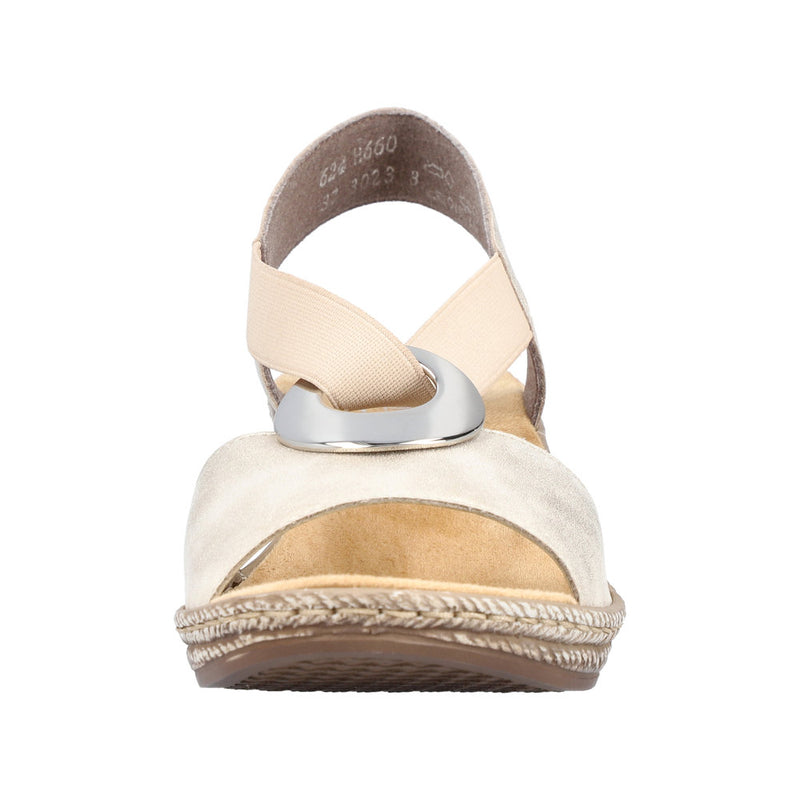 Womens Rieker 624H6 Beige Wedge Sandal - Beige Gold