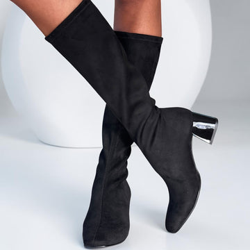 Womens Miss Elastic 75435 Suede Stretch Long Boots - Negro