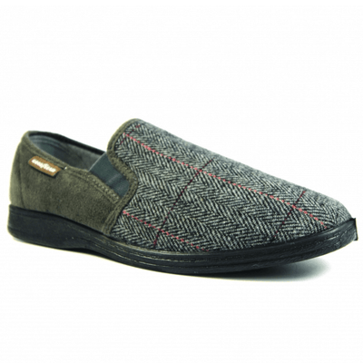 Mens Lazy Dogz Harrison Tweed Slippers - Grey