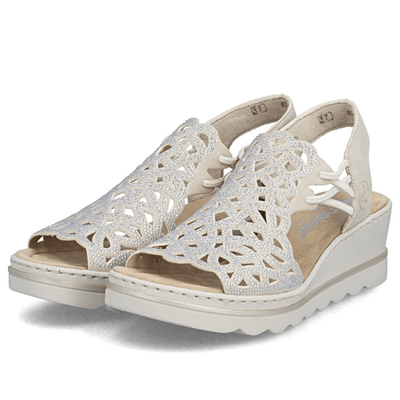 Womens Rieker 67465 Diamante Wedge Sandals - Beige Gold