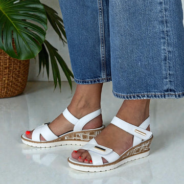 Womens Remonte R6266 White Wedge Sandals - White