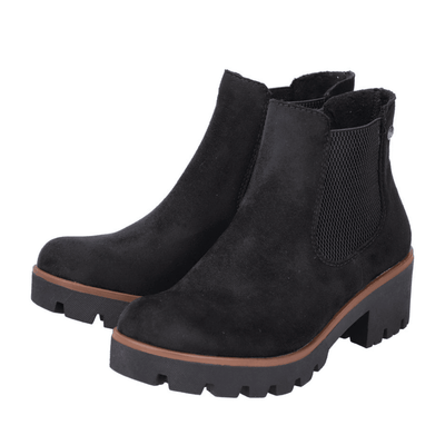 Womens Rieker 79265 Black Suede Chunky Sole Chelsea Boots - Black