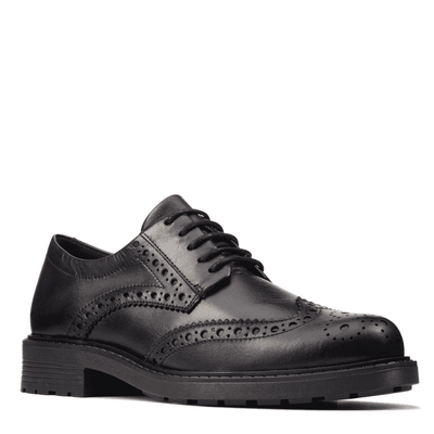 Girls Clarks Orinoco 2 Limit Brogue School Shoe - Black Leather - Black
