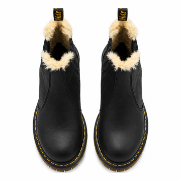Womens Dr Martens 2976 Leonore Faux Fur Black Burnished Chelsea Boots - Black