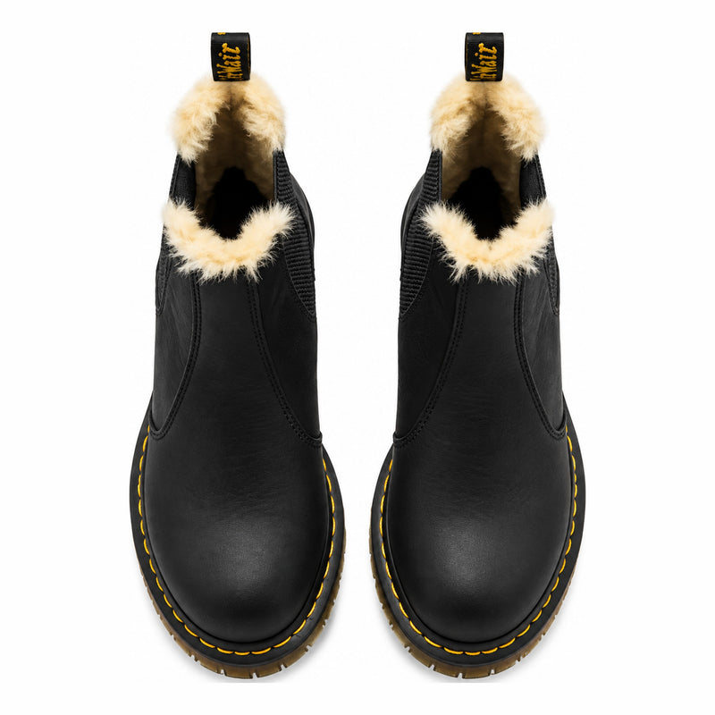 Womens Dr Martens 2976 Leonore Faux Fur Black Burnished Chelsea Boots - Black
