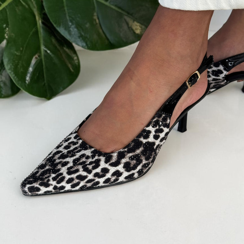 Womens Una Healy Bird Hunter Diamante Pointed Toe Slingback Heel - Cheetaby Spark