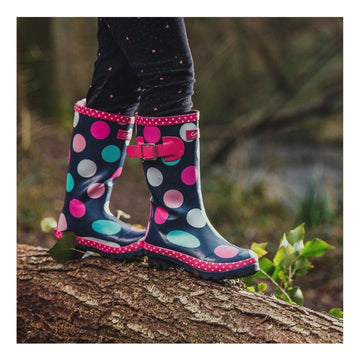 Kids Cotswold Dotty Navy Waterproof Wellingtons - Navy