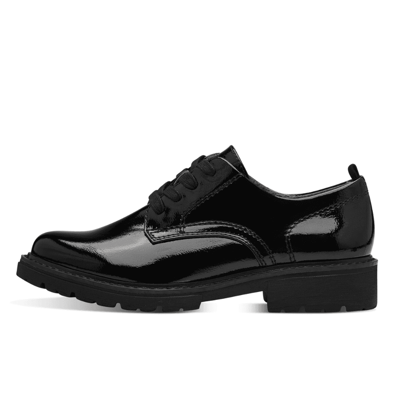 Womens Jana 23773 Black Patent Chunky Lace Up Shoes - Black Patent