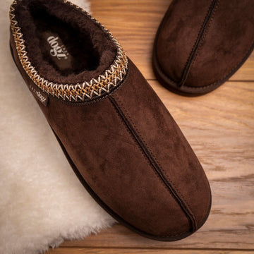 Mens Lazy Dogz Patrick Fur Lined Slippers - Brown
