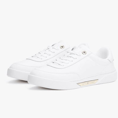 Womens Tommy Hilfiger Leather Court Trainers - White